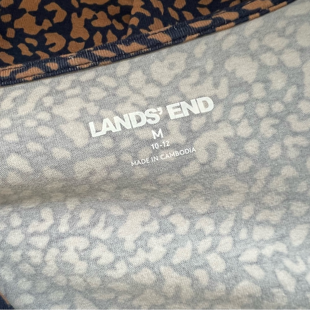 Lands End Dress Stretch Knit Faux Wrap Medium Blue Tan Modal Cotton Blend - Picture 12 of 12